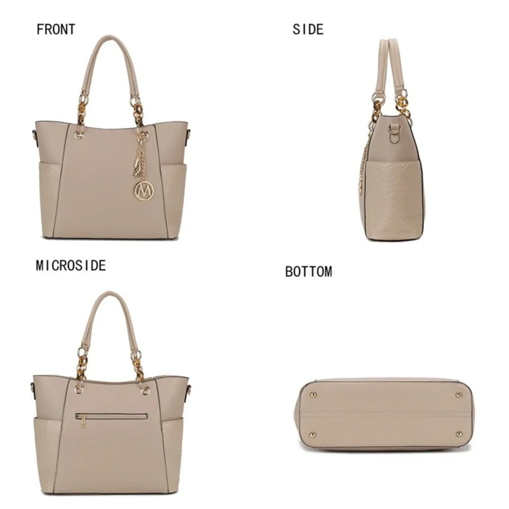 Elegant Tan Tote Bag with Gold Details